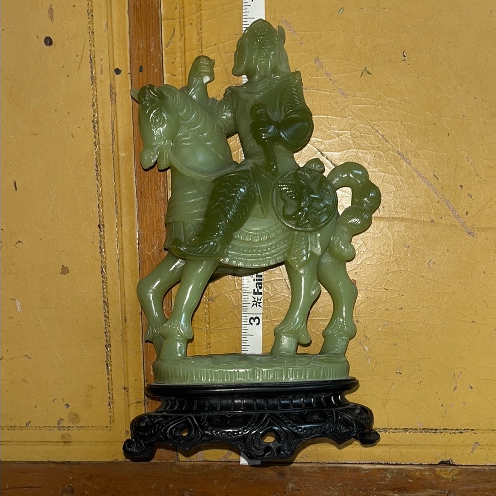 Elegant Resin Jade Green Warrior Statue Asian Style